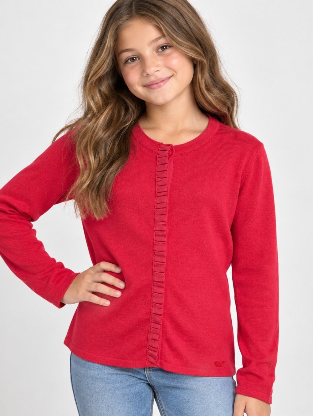 Vineyard Vines Cardigan Ruffle Placket Cotton Girls XL (16) Red Sweater